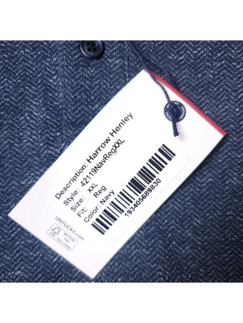 UNTUCKit Harrow Henley Shirt Mens 2XL  Blue Button Long Sleeve Cotton Polyester